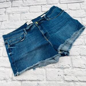 FRAME Women's Le Cut Off Denim Short Size 33 Blue‎ Medium Wash Stretch